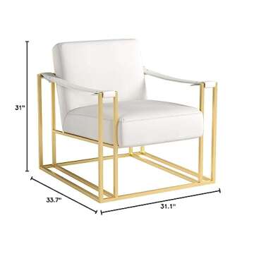 TOV Furniture The Baxter Collection Modern Style Living Room Den Ostrich Print Eco-Leather Upholstered Armchair with Gold Frame, White