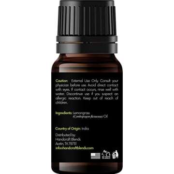 Lemongrass Essential Oil - 0.33 Fl Oz - 100% Pure and Natural - Premium Grade Essential Oil for Diffuser and Aromatherapy