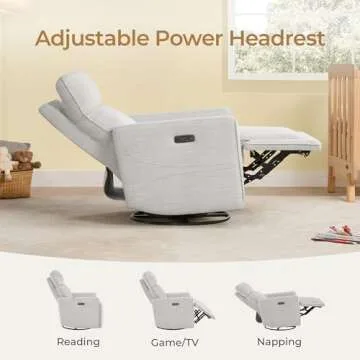CHITA Electronic Power Recliner Chair Swivel Glider, FSC Certified Modern Nursery Rocking Chair with USB and Type-C Ports, Ivory