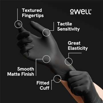 OWELL Black Nitrile Gloves for Safe Food Prep