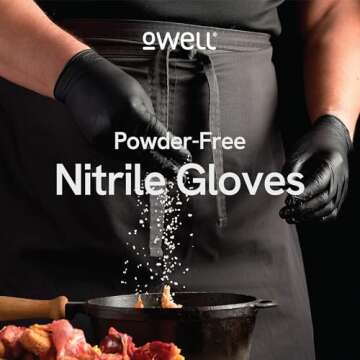 OWELL Black Nitrile Gloves for Safe Food Prep