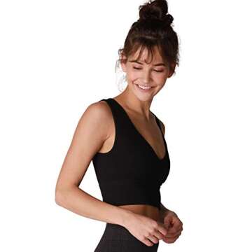 NIKIBIKI Women Seamless Plunge V-Neck Ribbed Crop Top, Made in U.S.A, One Size (Black)