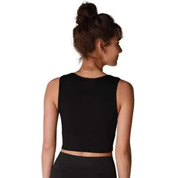 NIKIBIKI Women Seamless Plunge V-Neck Ribbed Crop Top, Made in U.S.A, One Size (Black)