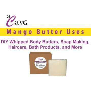 3CayG Mango Butter 5LB All Natural Bulk| Great for Whipped Body Butter Lotion and Soap Making Wild Harvested Naturally Refined