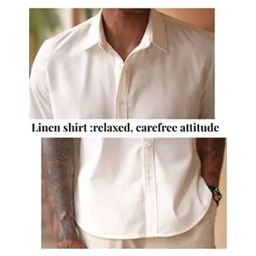 COOFANDY Men's Linen Solid Wedding Short Sleeve Shirt Button Up Relaxed-Fit Shirts White