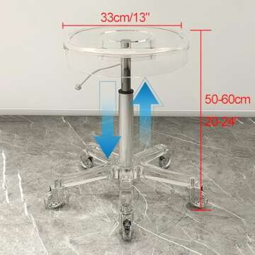 Adjustable Rolling Stool with Wheels - Acrylic Swivel Stool Chair for Professionals