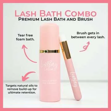 LIVBAY New Lash Bath + Brush Combo - Aftercare Foaming Cleanser for Eyelash Extension | Lash Bath | ...
