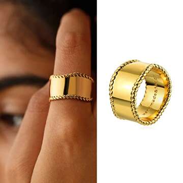 MYEARS Women Ring Gold Chunky Band Irregular Twisted 14K Gold Vacuum Filled Simple Stack Finger Jewelry Gift Size 6