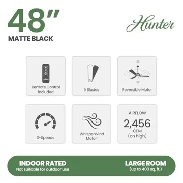 Hunter 48' Black Ceiling Fan with LED Light Remote