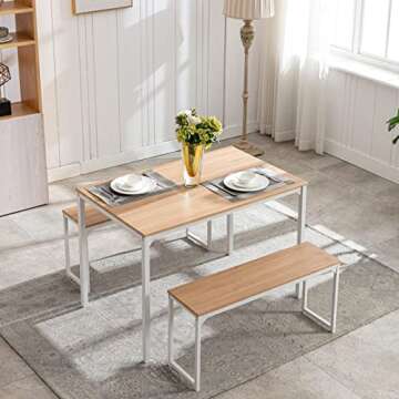 Bonzy Home Dining Table Set for 4, 43" Kitchen Table Set with 2 Benches Space Saving Dining Room Tab...