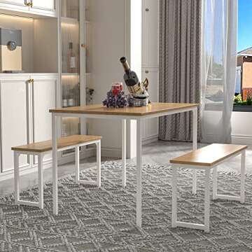 Bonzy Home Dining Table Set for 4, 43" Kitchen Table Set with 2 Benches Space Saving Dining Room Table Set for Apartment Small Space