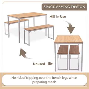 Bonzy Home Dining Table Set for 4, 43" Kitchen Table Set with 2 Benches Space Saving Dining Room Table Set for Apartment Small Space