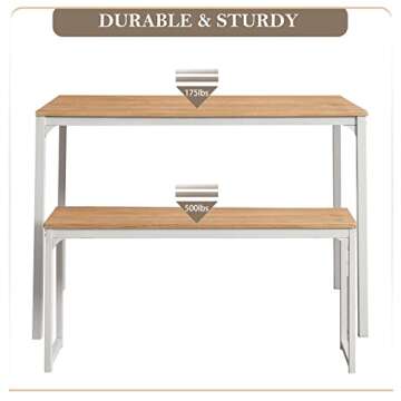 Bonzy Home Dining Table Set for 4, 43" Kitchen Table Set with 2 Benches Space Saving Dining Room Table Set for Apartment Small Space