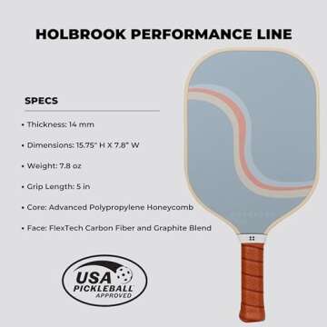 Holbrook Pickleball Paddles - Rewind Design | Performance Series | Carbon Fiber Pickleball Paddle, Graphite Blend Surface | Polypropylene Honeycomb Core | Cute Pickleball Paddle