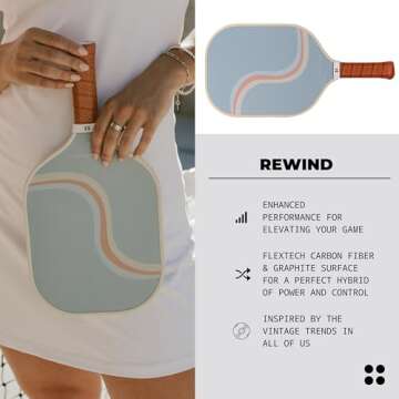 Holbrook Pickleball Paddles - Rewind Design | Performance Series | Carbon Fiber Pickleball Paddle, Graphite Blend Surface | Polypropylene Honeycomb Core | Cute Pickleball Paddle