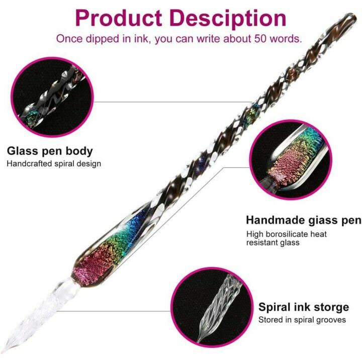 Handmade Glass Dip Pen Ink Set with Colorful Inks