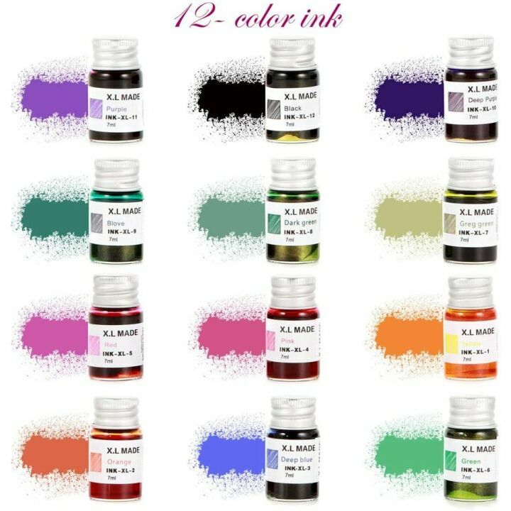 Handmade Glass Dip Pen Ink Set with Colorful Inks
