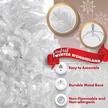 Amazing Seasons 6 Ft. White Christmas Tree | Snow White Branches with Sturdy Metal Base | Unlit Artifical White Pine (AU-IT6-600-WHT)