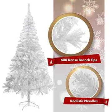 Amazing Seasons 6 Ft. White Christmas Tree | Snow White Branches with Sturdy Metal Base | Unlit Artifical White Pine (AU-IT6-600-WHT)