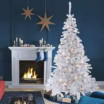 Amazing Seasons 6 Ft. White Christmas Tree | Snow White Branches with Sturdy Metal Base | Unlit Artifical White Pine (AU-IT6-600-WHT)