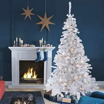 Amazing Seasons 6 Ft. White Christmas Tree | Snow White Branches with Sturdy Metal Base | Unlit Artifical White Pine (AU-IT6-600-WHT)