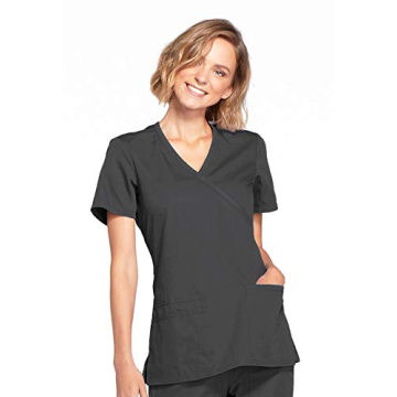 Cherokee Women's V-Neck Mock Wrap Medical Scrubs Top - Pewter - Medium US