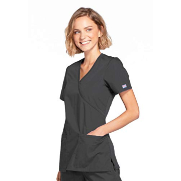 Cherokee Women's Medical Scrubs Mock Wrap Top in Pewter