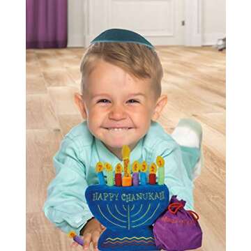 Rite Lite Plush Chanukah Menorah Toy - with Drawstring Pouch for Candle Storage, Great Toy for Hannu...