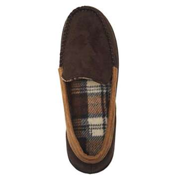 Hanes Mens Moccasin Slipper House Shoe With Indoor Outdoor Memory Foam Sole Fresh IQ Odor Protection , Brown , Medium
