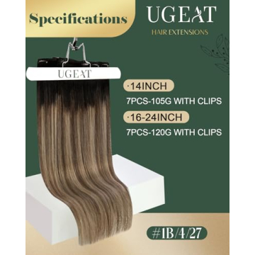 Ugeat Real Hair Clip In Extensions Natural Black to Brown