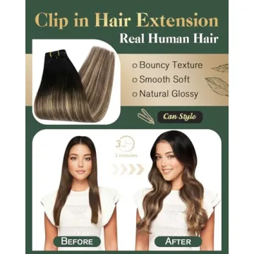 Ugeat Real Hair Clip In Extensions Natural Black to Brown