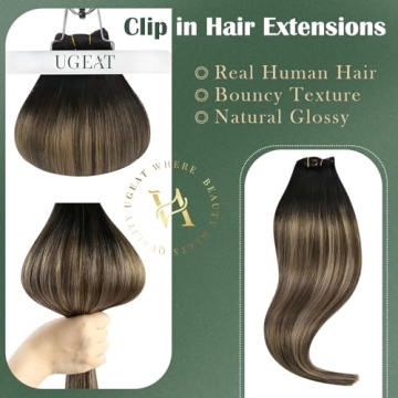 Ugeat Real Hair Clip In Extensions Natural Black to Brown