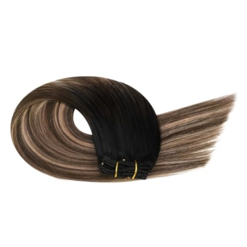 Ugeat Real Hair Clip In Extensions Natural Black to Brown