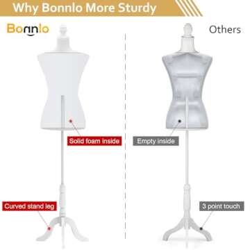 Bonnlo Female Dress Form Pinnable Mannequin Body Torso with Wooden Tripod Base Stand (White, 6)