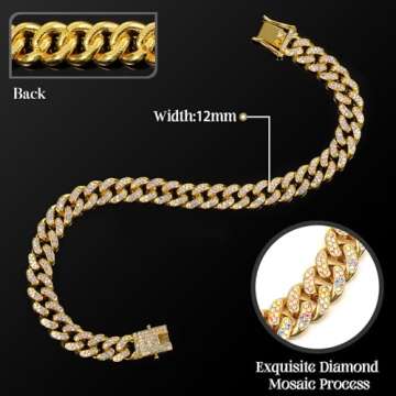 LEIFIDE Dog Chain Collar Diamond Link Dog Collar 12 mm Wide Dog Necklace Metal Cat Chain Pet Crystal...