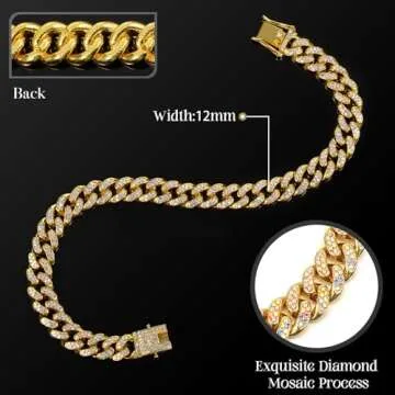 LEIFIDE Dog Chain Collar Diamond Link Dog Collar 12 mm Wide Dog Necklace Metal Cat Chain Pet Crystal...
