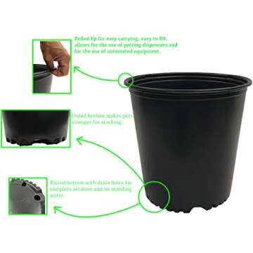 Viagrow VHPP500-10 VHPP Nursery Pots, 5 Gallon, Black