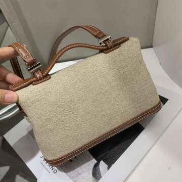 Crossbody Bag for Women canvas Pouch Top-Handle Leather Bag Designer Shoulder Handbag Luxury Trendy Purse (canvas brown)