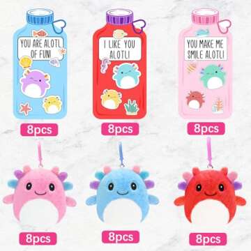 ORIENTAL CHERRY Valentines Day Gifts for Kids - 24 Pack Axolotl Plush Toys Keychains with Valentine ...
