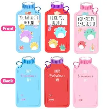 ORIENTAL CHERRY Valentines Day Gifts for Kids - 24 Pack Axolotl Plush Toys Keychains with Valentine Gifts Cards for Boys Girls Toddlers Friends Classroom School Exchange Party Favors