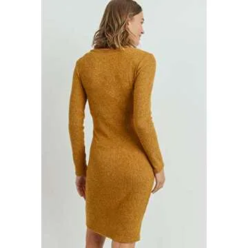 HELLO MIZ Women's Ribbed Maternity Knit Dress with Long Sleeve (Mustard, S)