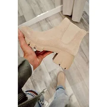 gihubafuil Women’s Chelsea Boots Fashion Platform Chunky Block Heels Slip On Combat Ankle Booties