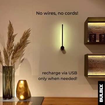 Bulbly Minimalist Modern Cordless Rechargeable Dimmable Lamp LED Lamp for Bedroom Decor, Living Room Decor, Bathroom Decor, Home Decor, Wall Decor (Wall Sconces) (Two Pack Black Color)