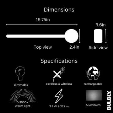 Bulbly Minimalist Modern Cordless Rechargeable Dimmable Lamp LED Lamp for Bedroom Decor, Living Room Decor, Bathroom Decor, Home Decor, Wall Decor (Wall Sconces) (Two Pack Black Color)