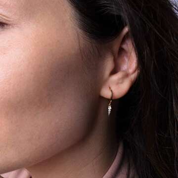 Mini Hoop Earrings - Spike | Dagger Huggie - [.925 Sterling Silver Coated w/ 18K GOLD] Dainty Crystal CZ Drop Pendant - Small Round Cuff Stud / Tiny Loops [Celebrity Approved]