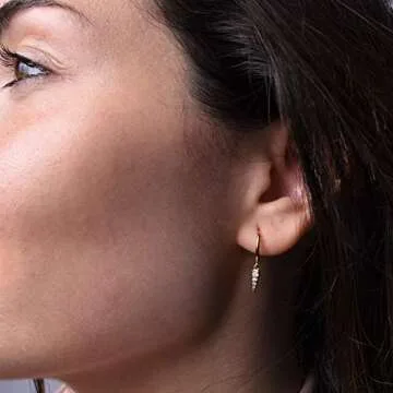 Mini Hoop Earrings - Spike | Dagger Huggie - [.925 Sterling Silver Coated w/ 18K GOLD] Dainty Crystal CZ Drop Pendant - Small Round Cuff Stud / Tiny Loops [Celebrity Approved]