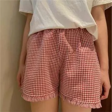 Y2K Women's Ruffle Boxer Shorts in Stylish Plaid Print