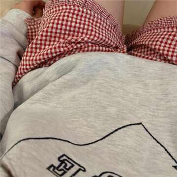 Y2k Womens Ruffle Boxer Shorts Plaid Gingham Print Lounge Pajama Shorts Cute Striped Checkered Pj Bottoms Sleep (Light Red, S)