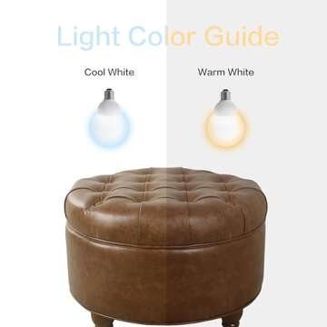 Homepop Home Decor | Button Tufted Faux Leather Round Storage Ottoman | Ottoman with Storage for Living Room & Bedroom (Brown)