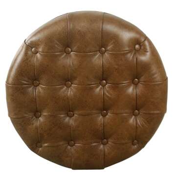 Homepop Home Decor | Button Tufted Faux Leather Round Storage Ottoman | Ottoman with Storage for Living Room & Bedroom (Brown)